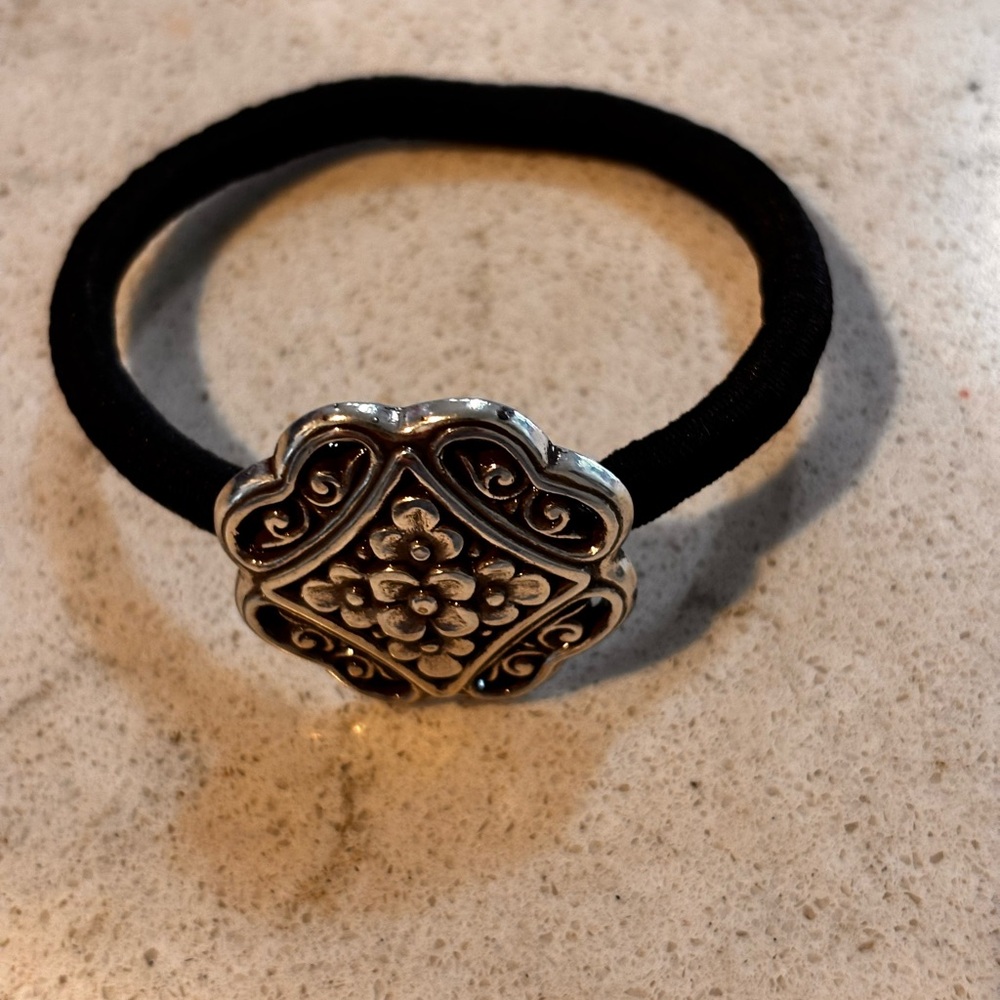 Brighton  Hair Tie with Silver Floral Accent - Picture 3 of 3